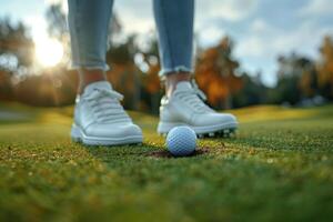 ai gerado golfe orifício e bolas em a verde foto