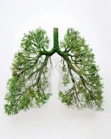 ai gerado humano pulmões dentro a Formato do árvores ou folhas em uma branco fundo foto