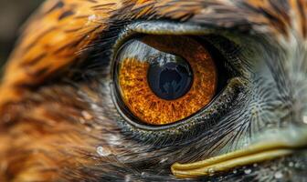 ai gerado fechar-se do da águia olho. macro do falcão olho. foto