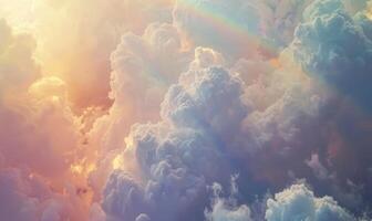 ai gerado pôr do sol céu fundo com minúsculo nuvens e arco-íris, foto