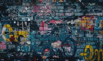 ai gerado grafite em uma tijolo parede Como a abstrato fundo. textura. foto