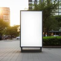 ai gerado em branco mupi Painel publicitário dentro a cidade foto