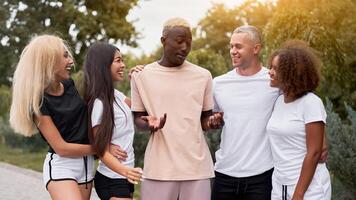 multiétnico grupo pessoas Adolescência amigos. afro-americano, asiático, caucasiano aluna gastos Tempo juntos multirracial amizade foto