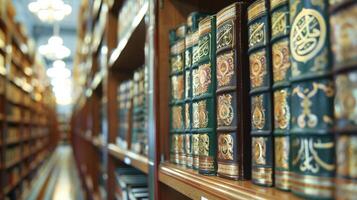 ai gerado islâmico biblioteca piedosos Alcorão livros arranjado foto