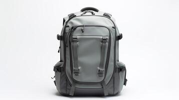 ai gerado cinzento Câmera mochila saco isolado em branco fundo com cópia de espaço para anúncio. ai gerado foto