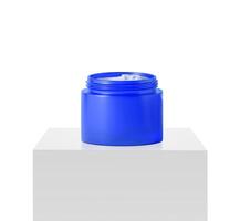 azul jarra beleza creme recipiente em pódio branco quadrado foto