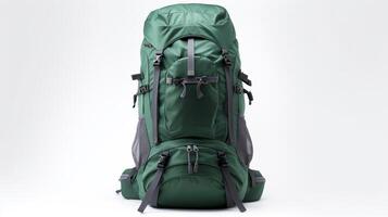 ai gerado verde caminhada mochila saco isolado em branco fundo com cópia de espaço para anúncio. ai gerado foto