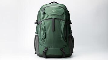 ai gerado verde viagem mochila saco isolado em branco fundo com cópia de espaço para anúncio. ai gerado foto