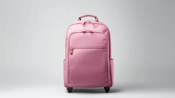 ai gerado Rosa rolando mochila saco isolado em branco fundo com cópia de espaço para anúncio. ai gerado foto