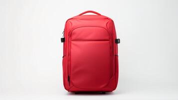 ai gerado vermelho rolando mochila saco isolado em branco fundo com cópia de espaço para anúncio. ai gerado foto