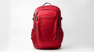 ai gerado vermelho viagem mochila saco isolado em branco fundo com cópia de espaço para anúncio. ai gerado foto