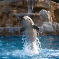 ai gerado gordo golfinho saltando alegremente foto