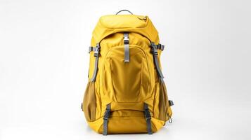 ai gerado amarelo caminhada mochila saco isolado em branco fundo com cópia de espaço para anúncio. ai gerado foto