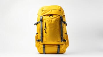 ai gerado amarelo caminhada mochila saco isolado em branco fundo com cópia de espaço para anúncio. ai gerado foto