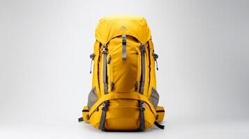 ai gerado amarelo caminhada mochila saco isolado em branco fundo com cópia de espaço para anúncio. ai gerado foto