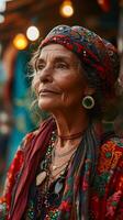 ai gerado retrato do lindo cigano mulher dentro tradicional vestir. generativo ai foto