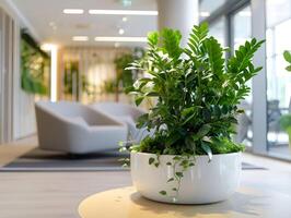 ai gerado escritório recepção plantas, verde Bem-vindo, natureza dentro de casa foto