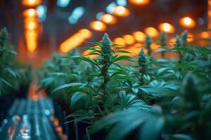ai gerado cannabis plantas crescendo dentro estufa. a cannabis indústria tem crescido sobre a anos foto