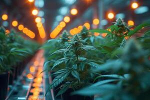 ai gerado cannabis plantas crescendo dentro estufa. a cannabis indústria tem crescido sobre a anos foto