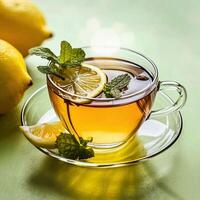 ai gerado refrescante limão chá fresco elegância dentro uma copo foto