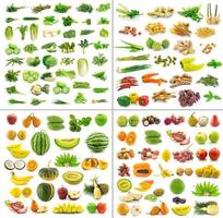 frutas, vegetais e especiarias isoladas no fundo branco foto