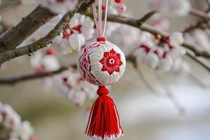 ai gerado tradicional romena talismã martisor símbolo do amor e Primavera. foto