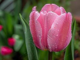 ai gerado orvalhado Rosa tulipa depois de chuva foto