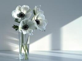 ai gerado branco anêmona flores dentro vaso foto