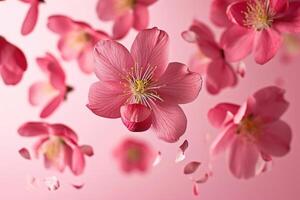 ai gerado marmelo Flor lindo Rosa flores dentro zero gravidade foto