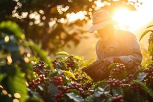 ai gerado pôr do sol café campo agricultura foto