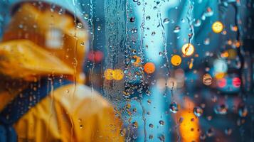 ai gerado pessoa dentro amarelo capa de chuva de janela foto