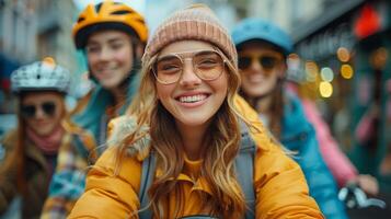 ai gerado mulher vestindo volta óculos sorridente foto