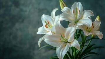 ai gerado grupo do branco flores em mesa foto