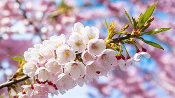 ai gerado sujeito isolado branco fundo luzes ramo do japonês cereja Flor foto