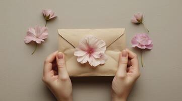 ai gerado pessoa segurando envelope com flor foto