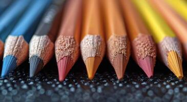 ai gerado linha do colori lápis em mesa foto