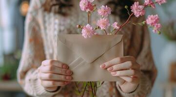 ai gerado pessoa segurando envelope com flor foto