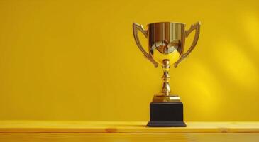 ai gerado dourado troféu em Preto ficar de pé foto