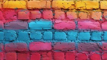 ai gerado colorida tijolo parede com vermelho, amarelo, azul, e Rosa foto