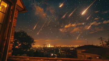 ai gerado casa dentro campo debaixo estrelado céu foto