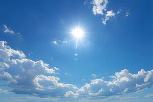 ai gerado Claro e nublado verão céu com brilho do sol dentro a fundo foto