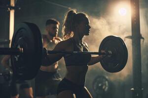 ai gerado mulher Treinamento powerlifting. generativo ai foto