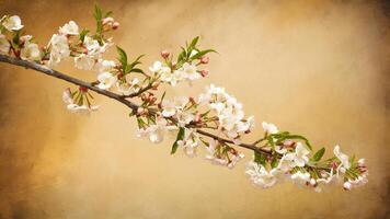 ai gerado Flor cereja ramo em vintage fundo, adorável Primavera panorama foto