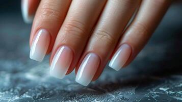 ai gerado limpar \ limpo branco manicure em mulher mão foto