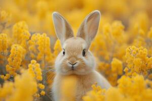 ai gerado fofa Coelho dentro Primavera flores foto