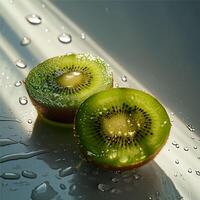 ai gerado kiwi fatias fruta com gotas foto