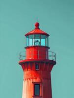 ai gerado mínimo vermelho topo do a farol em uma azul céu fundo. Alto qualidade. ai generativo foto