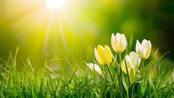 ai gerado cenário arte abstrato Primavera verde fundo captura manhãs ensolarado essência foto