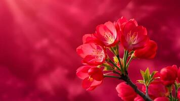 ai gerado vibrante vermelho ásia sakura floresce contra uma deslumbrante fundo foto