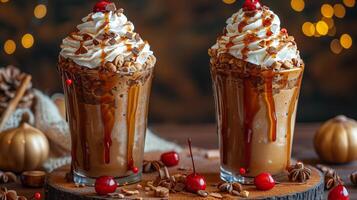 ai gerado chocolate milkshakes com gelo creme fundo foto